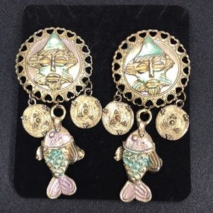 Vintage 80's Gold/Brass Tone Metal Dangle Earrings